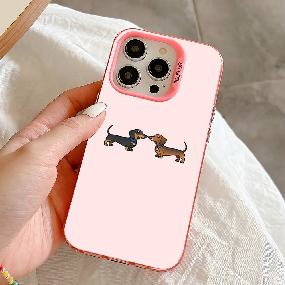 Dachshund Cartoon Case For iPhone 16,15,14,13,12,11,Pro,Max,Plus,Mini,SE Anti Fall Pink Matte Hard Bumper