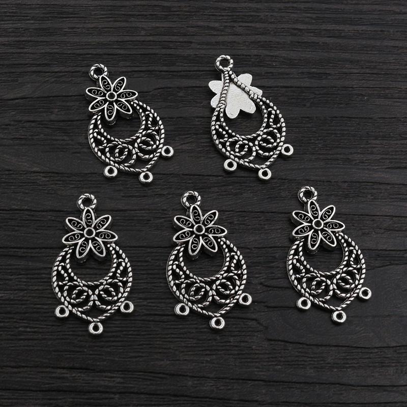 30pcs Antique Silver Plated Boho Vintage Flower Connector Charms Pendant DIY Necklace Bracelet Jewelry Making Findings Supplies