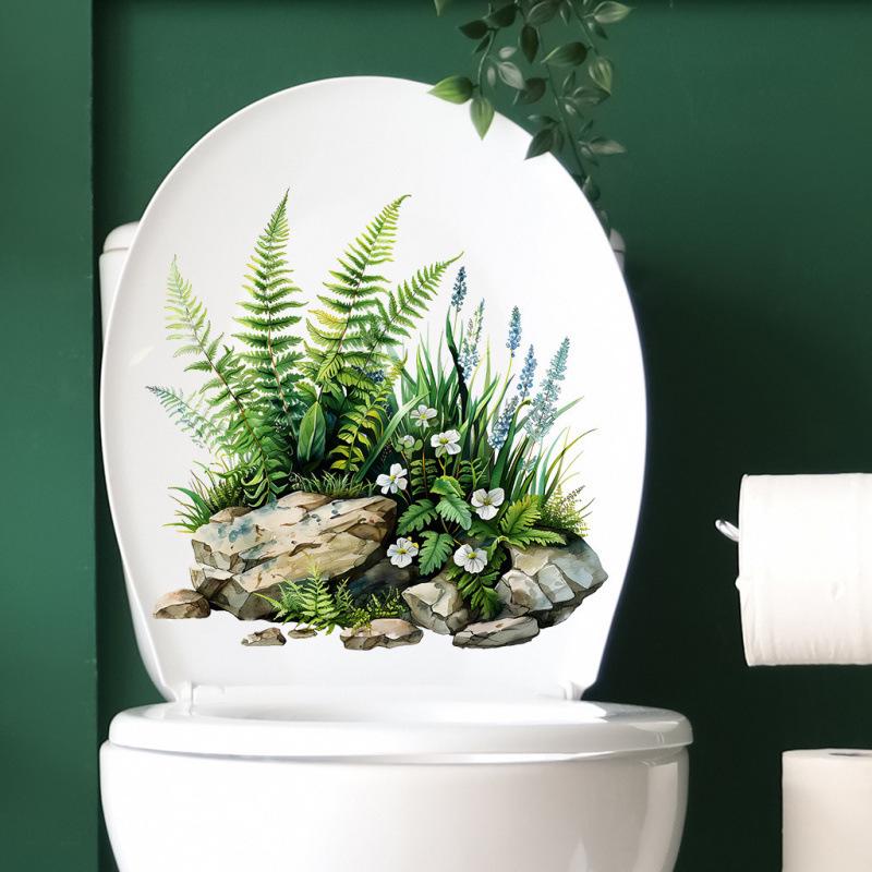 Fern Whisper Waterproof Toilet Stone Gap Sticker - Green Plants Removable Bathroom Decoration