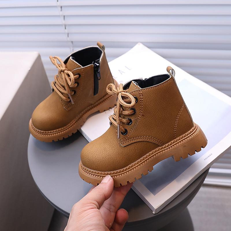 

New Autumn Children s Fashion Boots: Boys Side-Zipper Martin Boots, Girls Solid-Color Soft-Sole Boots, British Style 30 жовтий