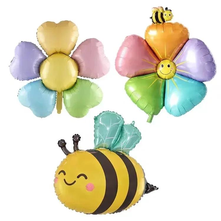 Large Bee White daisy flower foil balloon for children's birthday graduation Mother's Day party decoration Plumeria Helium Ball