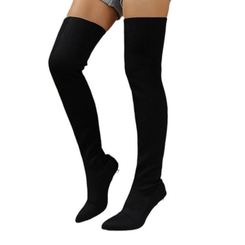 Large size high tube knee socks boots autumn and winter new high heel wind heightened elastic women's boots women's