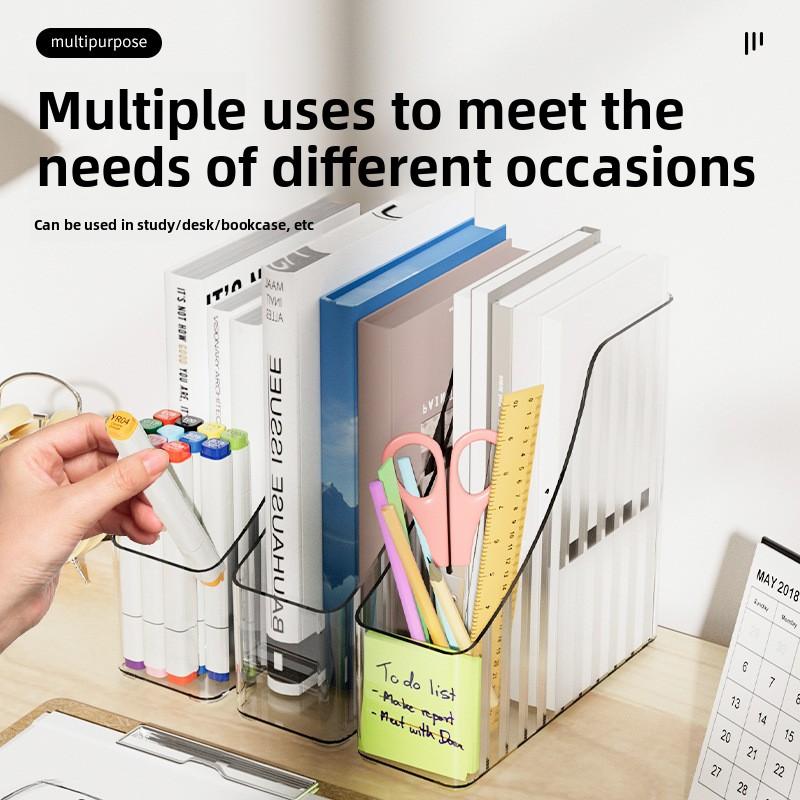 Vertical Book Storage Rack, Transparent PET Desktop File Organization and Storage Box, Book Storage Desk, Book Organization