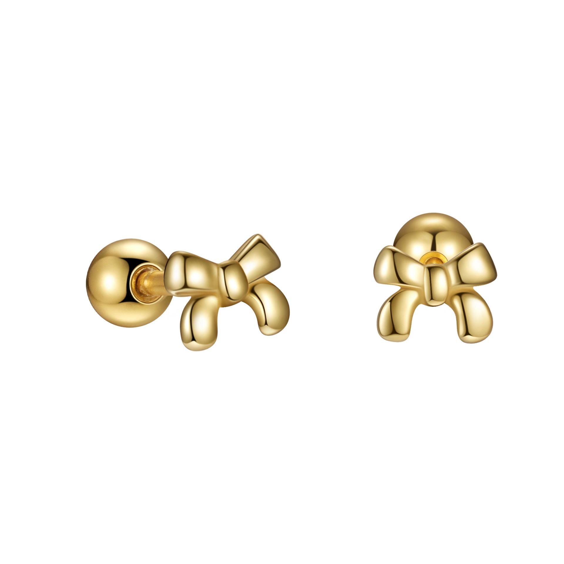 

925 Sterling Silver Bowknot Stud Earrings for Women - Cute Minimalist Gold/Silver Color Ear Jewelry Fashion Daily Accessories золотой
