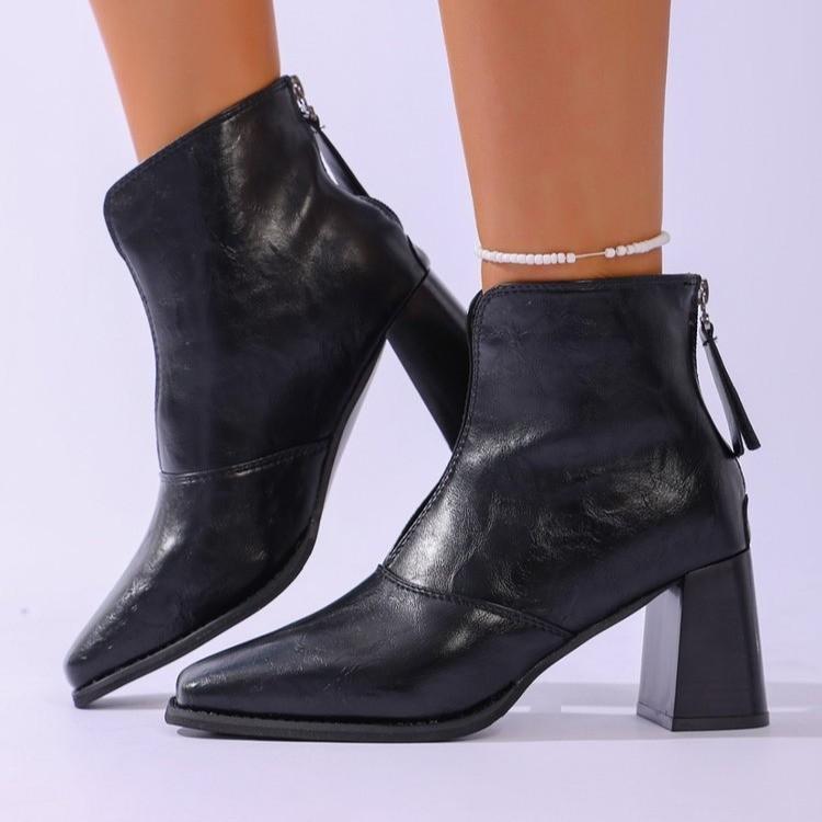 Women's Shoes - Fall/Winter Shoes - Retro Short Boots - High-heeled Boots - Women's Boots - Single Boots