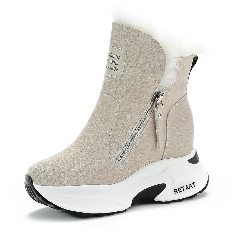 Autumn and Winter Women's Shoes New Inner Height Increase Heel Muffin Platform Casual Short Boots a Pair of Snow Boots