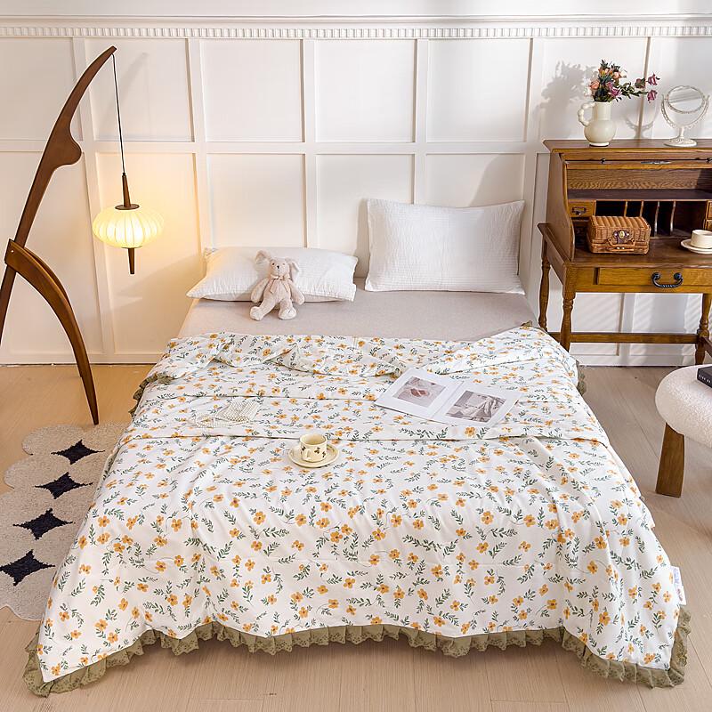 Ausom Princess Lace Trim Thin Washed Cotton Quilt