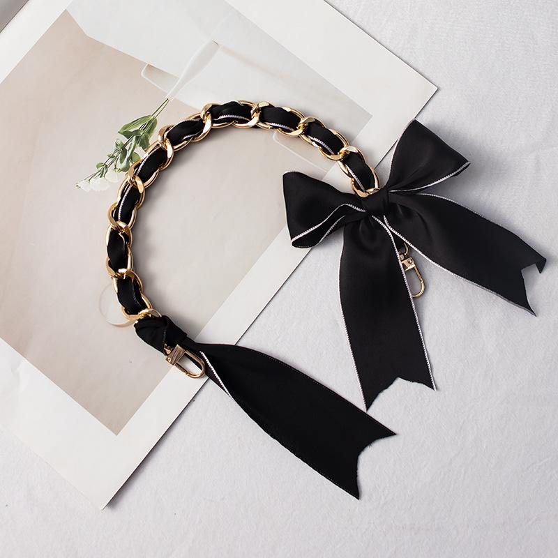 

35cm DIY Bag Chain with Silk Scarf Metal Hand Chain Bow Decorative Chain Strap Transformation for Hand Carry Bags