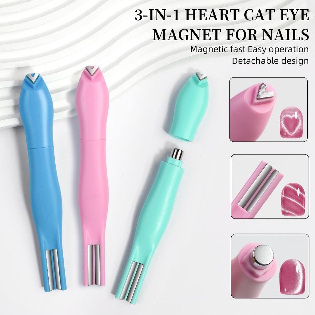 3-In-1 Heart Shape Cat Eye Nail Art Magnet Double Line Moon Snake French Magnet Pen for Magnetic Gel Polish Manicure Tools
