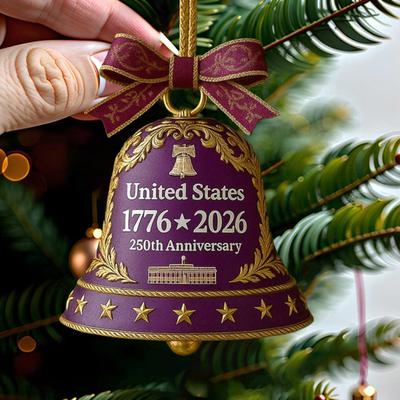 Adorno de Campana del 250 Aniversario de Yousheng Estados Unidos Conmemorativo Patriótico Árbol de Navidad Campana Metálica Decoración Colgante Fiesta Navideña