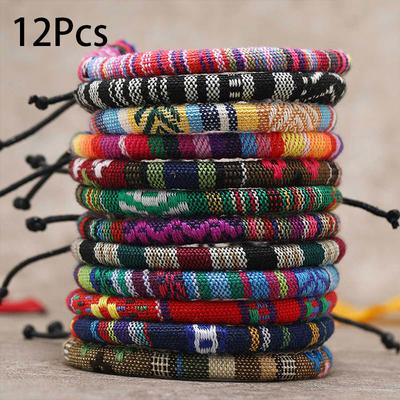 12Pcs/set Bohemian Adjustable Bracelet Unisex Ethnic Style Suitable for Travel Gifts and Other Occasions