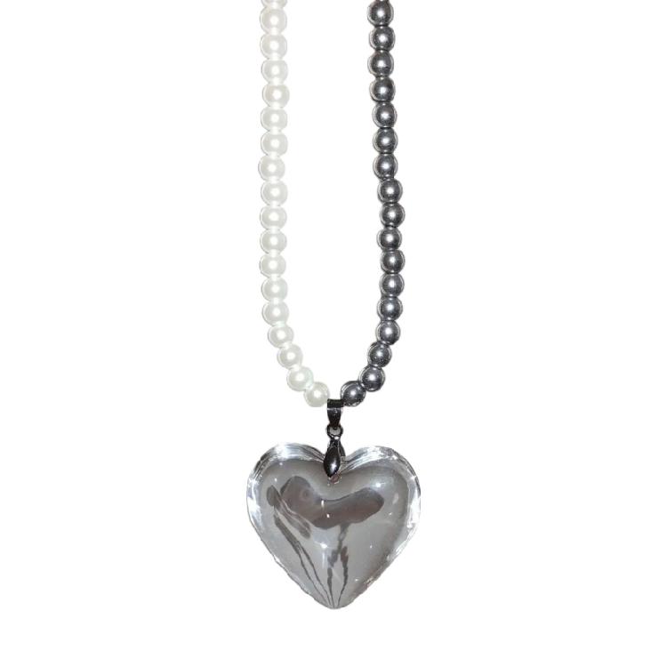 

Korean Round Bead Chain Glass Love-shape Pendant Necklace Ins Clavicle Chain 1 белый