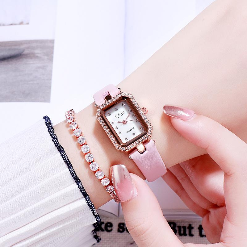 Small Green Watch Rhinestone Light Luxury Belt Student Watch Women's Square Simple Temperament Women's Quartz Watch