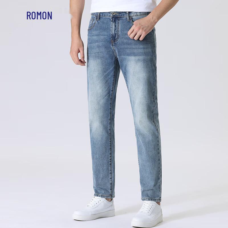 ROMON Men's 95% Combed Cotton Stretch Straight Jeans