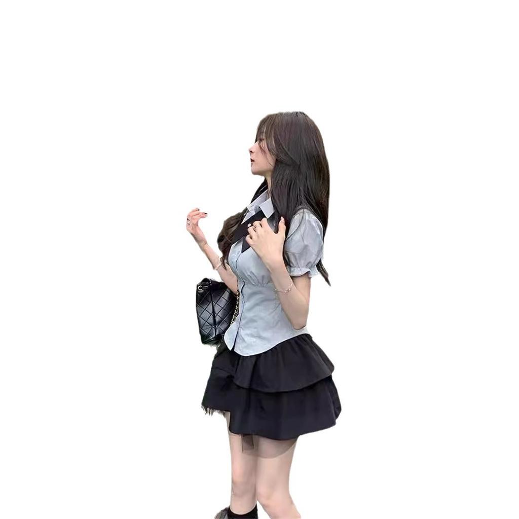 Küçük takım Kolej tarzı kısa etek etek Yazlık etek Japon JK üniforması kısa gömlek Kadın iki parçalı set
