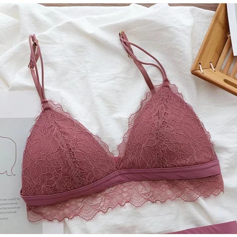 Tiny Eyelashes Lace Thin Triangular Cup No Steel Ring Underwear Sexy Breathable and Nude Underwear for Women