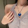 Lady Necklace Exquisite Big Rhinstone Shiny Ocean Heart Long-lasting Lady Party Pendant Neck Jewelry