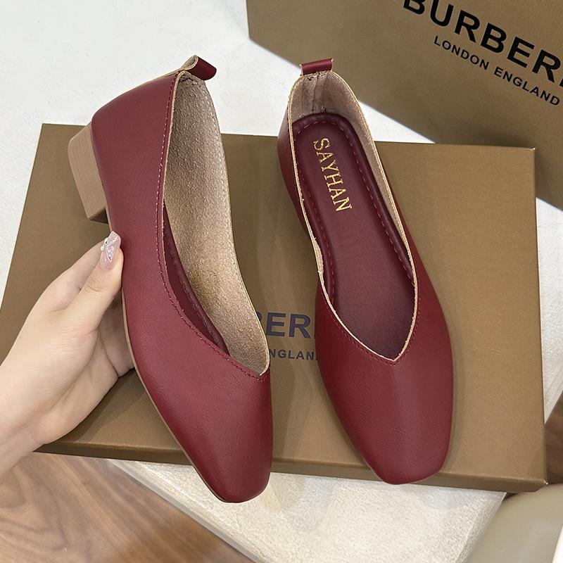 Fashion Woman Elegant Summer French Square Toe Green Mary Janes Cute Casual Flats Female Retro Shoes Low Heeled Soft Soled Flat Shoes