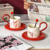 Red Coffee Cup High End and Luxurious High Quality Afternoon Tea Cup Saucer Set with Spoon Souvenir Wedding Gifts