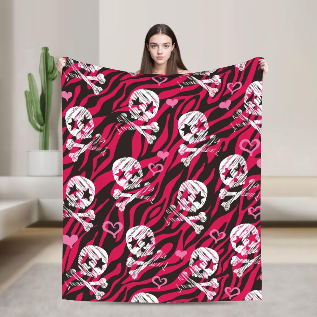 Sugar Skull Rose Halloween Knitted Blanket Flannel Gothic Day of the Dead Warm Throw Blankets for Bed Bedspread