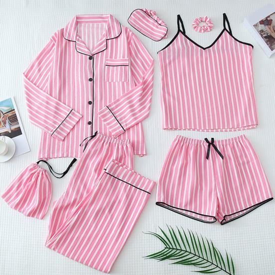 Women'S 7-Piece Satin Pajama Set Sexy Cami Top Button Down