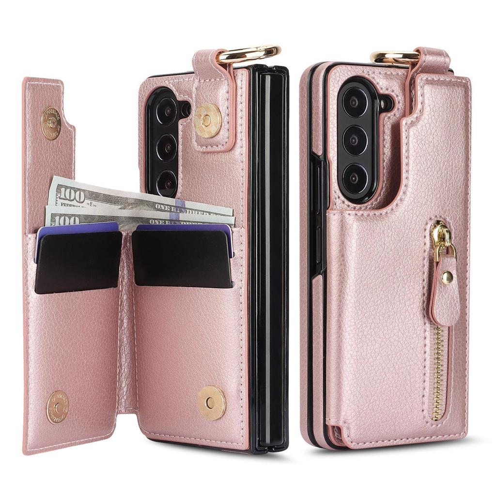 Samsung Z Fold7/Fold6 Zipper Leather Phone Case with Ring Wallet