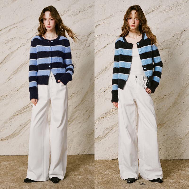 ChuYu Women's Faux Mink Striped Knit Cardigan Jacket