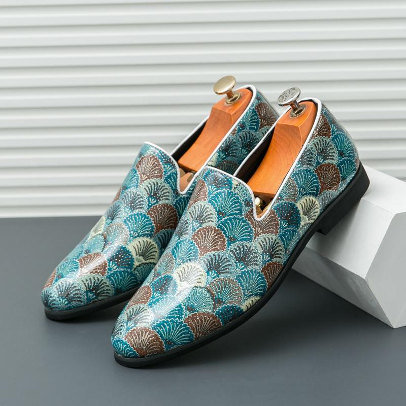 Men's Fashion Pointed Toe Print Pattern Comfort Loafers Formal Shoes for Wedding Prom Dress Homecoming Footwear Designer Style
