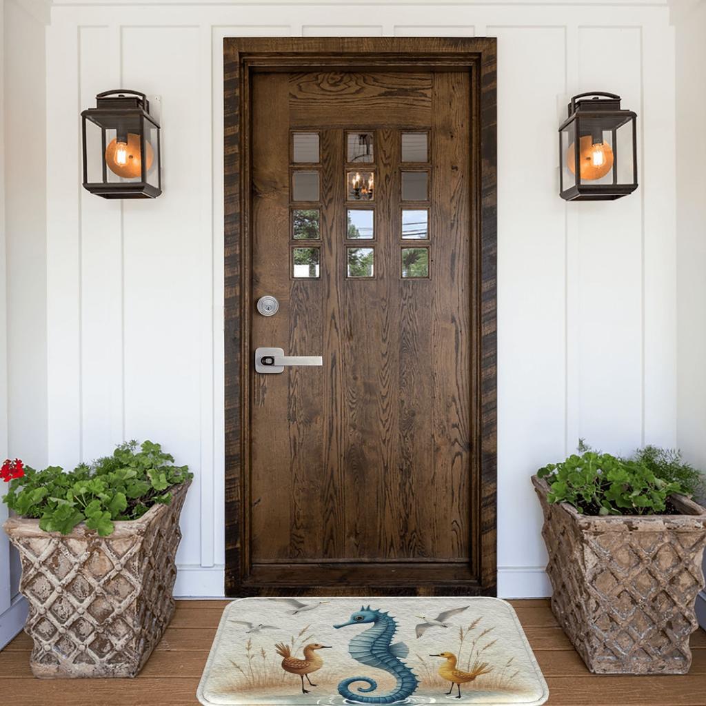 1PC Seahorse & Shorebirds Kitchen Rug Non-Slip Door Mat Pop design Bathroom Rug Bath Mat Carpet for Home Sink Laundry Decor