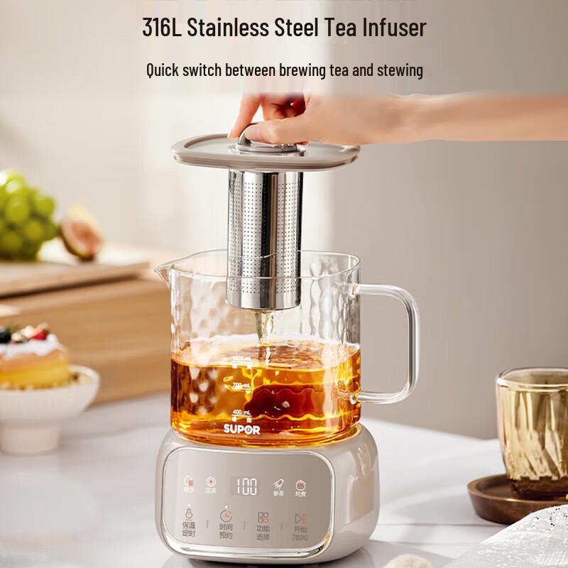SUPOR 1L All-Glass Health Tea Kettle with 316L Infuser CN plug (adapter included)