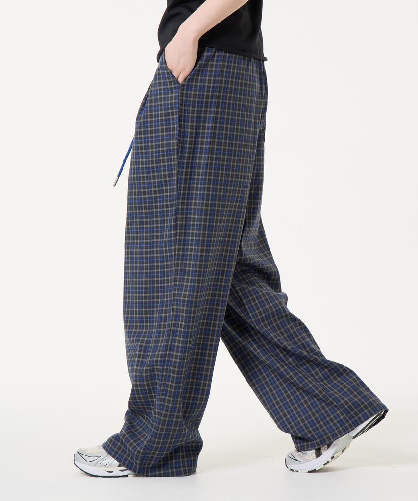 UNKNOWN PLANET Check Elastic Waist Slacks Pants Blue