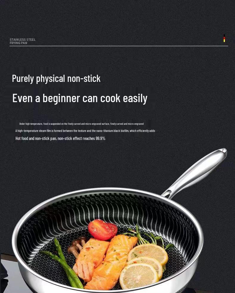 316L Stainless Steel Non-Stick Double-Sided Frying Pan for Eggs and Steak, Coating-Free, Flat-Bottom.