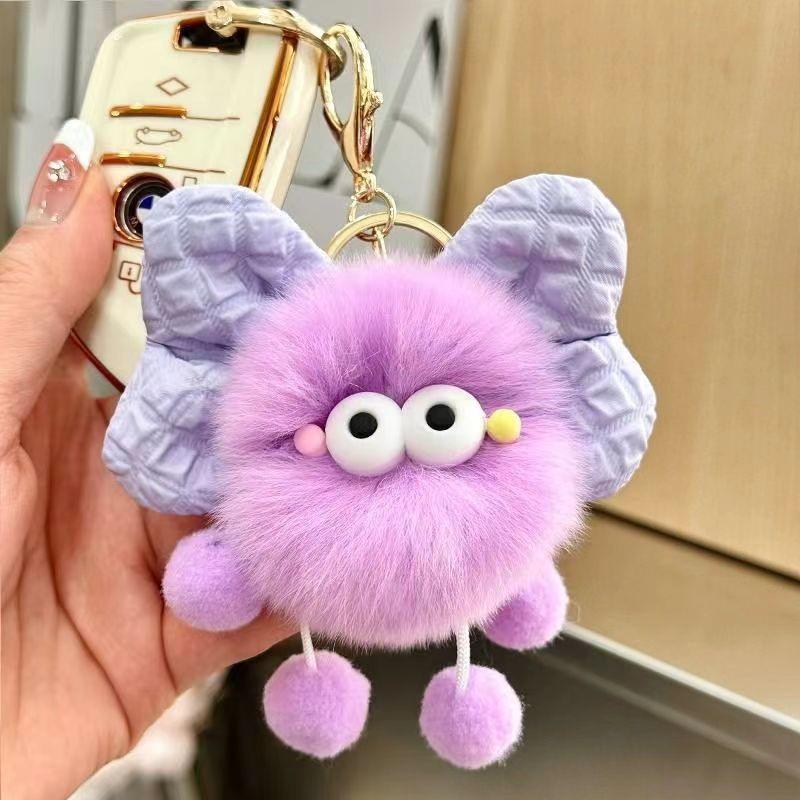 Adorable Rex Rabbit Fur Bow Plush Soot Ball Keychain & Bag Charm