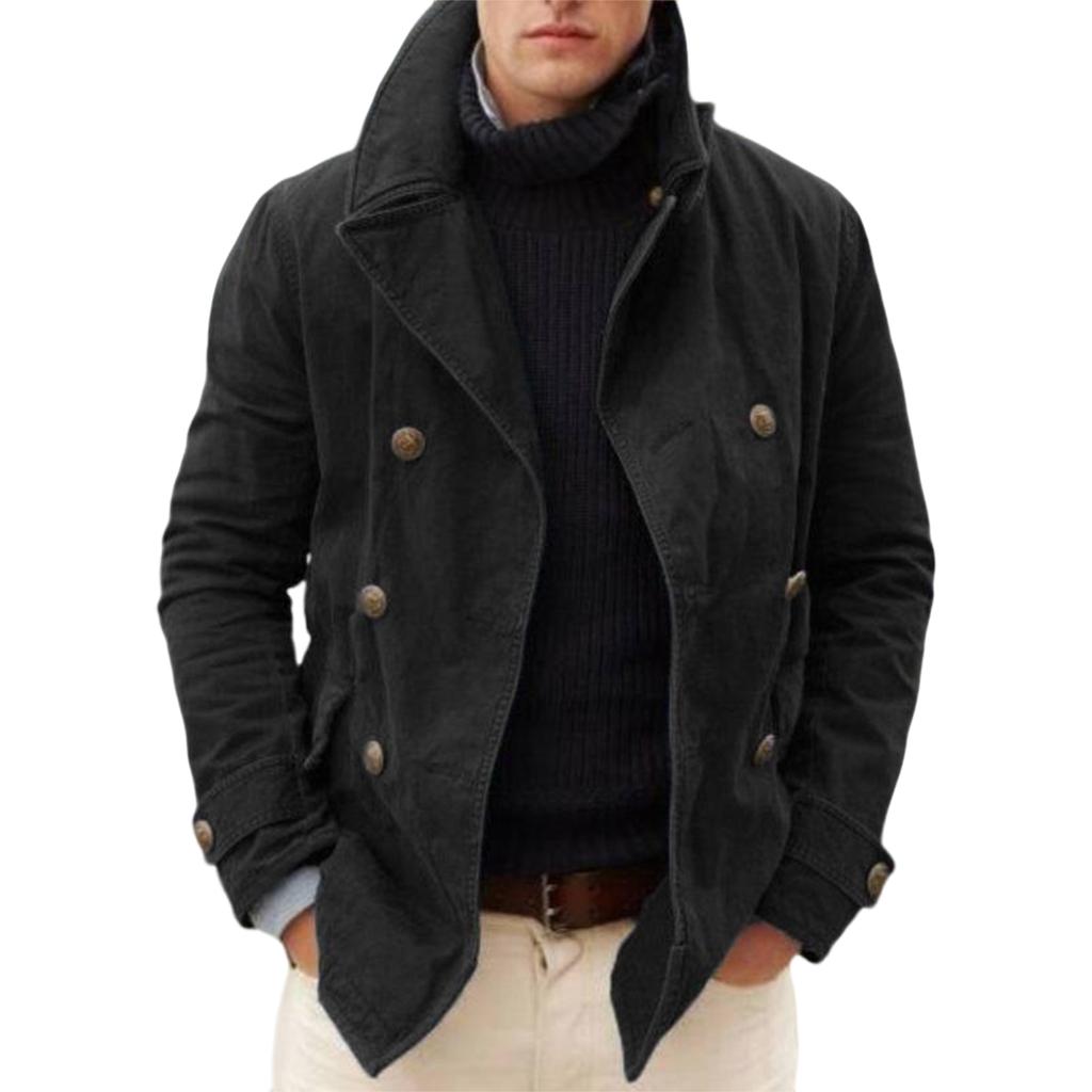 Mens British Trench Coat Vintage Windproof Notch Lapel Peacoat Double Breasted Jacket Coats For Men