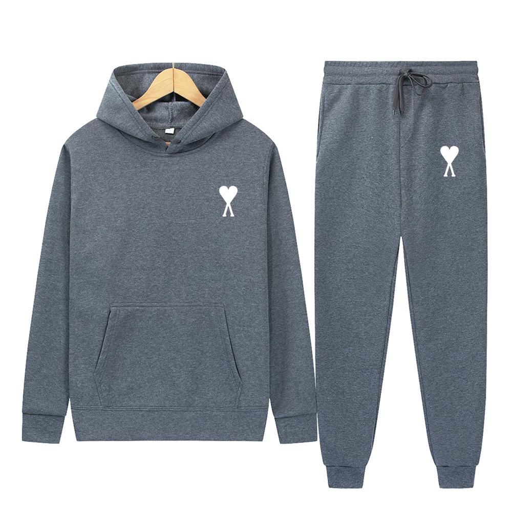 Spring Tide Brand Aml Classic Big Love Printing Men and Women the Same Couple Hooded Sweater Set