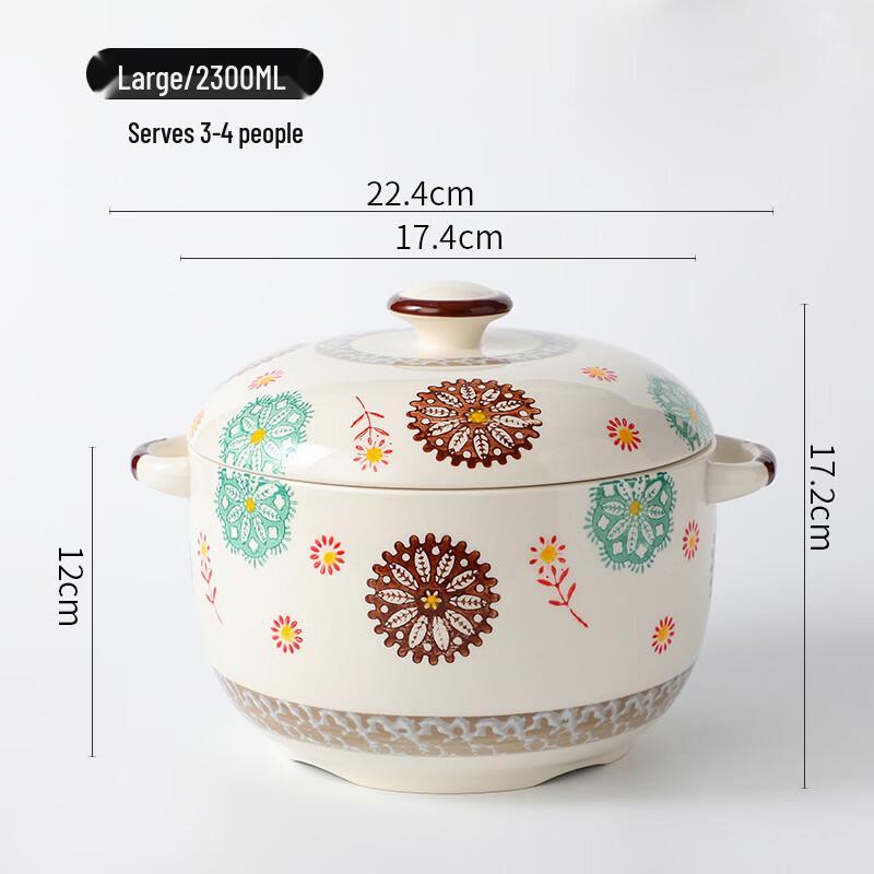 

ZISIZ Japanese Ceramic Hydrangea Double Boiler Stew Pot