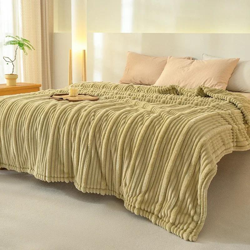 2024 new 310g high gram weight Class A milk fleece mother and child striped jacquard blanket coral fleece