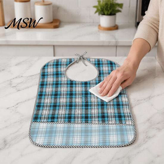 Adaptive Clothing for Seniors Double-sided Waterproof Adult Bib, with Adjustable Neck Strap, Wide Reusable Bibs Eating Crumb Catcher Large Washable