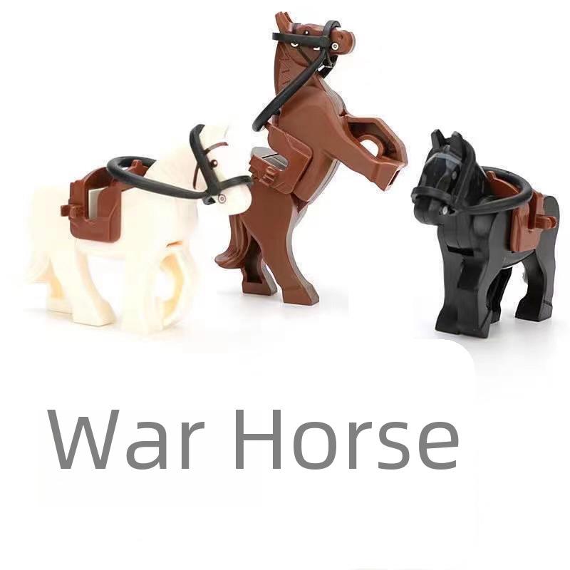 Military Mini Figure Accessories: Tricolor Saddle and War Horse Building Blocks