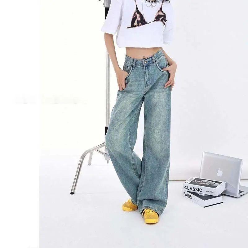 

Женские джинсы светло-голубого цвета с высокой посадкой и широкими штанинами - Коллекция Осень 2025, Стройнящие, Свободный крой, Повседневные и Универсальные. X-Small светло-синий