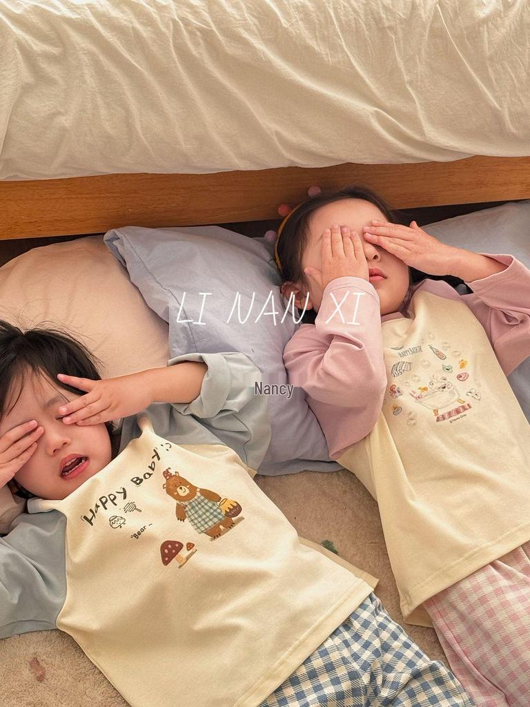 Children's Cartoon Raglan Sleeve Pajama Set - Spring 2025