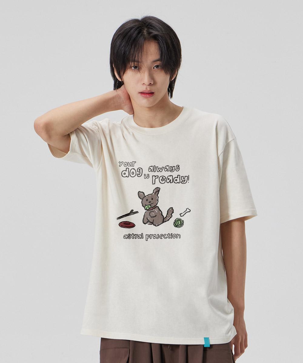 Astral Projection [Doodle Puppy] Cotton Loose Fit Short Sleeve T-Shirt_Buttermilk Xl