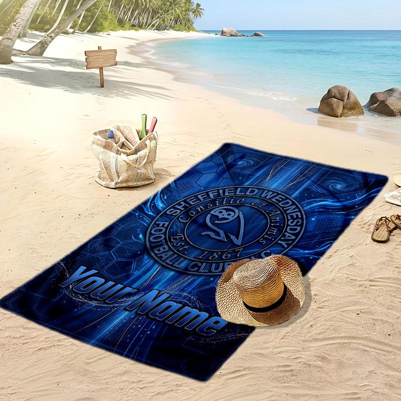 Telo Mare Personalizzato Stampato Sheffield Wednesday FC Logo Calcio Supporto Nome Personalizzato Testo Asciugamano Assorbente Per Sport Viaggio Regalo Speciale