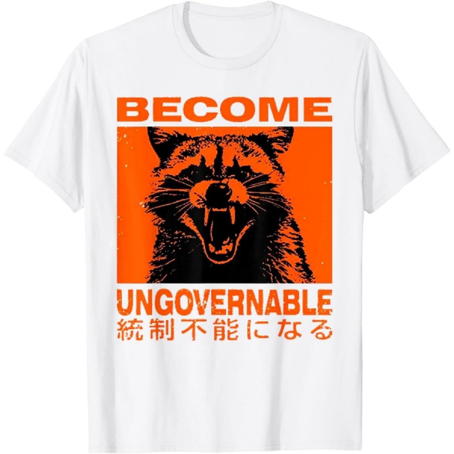 iDestiner Become Ungovernable Funny Raccoon Japanese Apparel T-Shirt XXXXXL белый