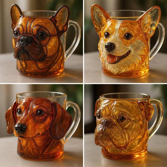 3D Hundefjes Glasskrus Morsom Vannkopp 11oz Gravering Kreativ Drikkebeholder Funky Skulpturelt Glass Gave til Hundelskere