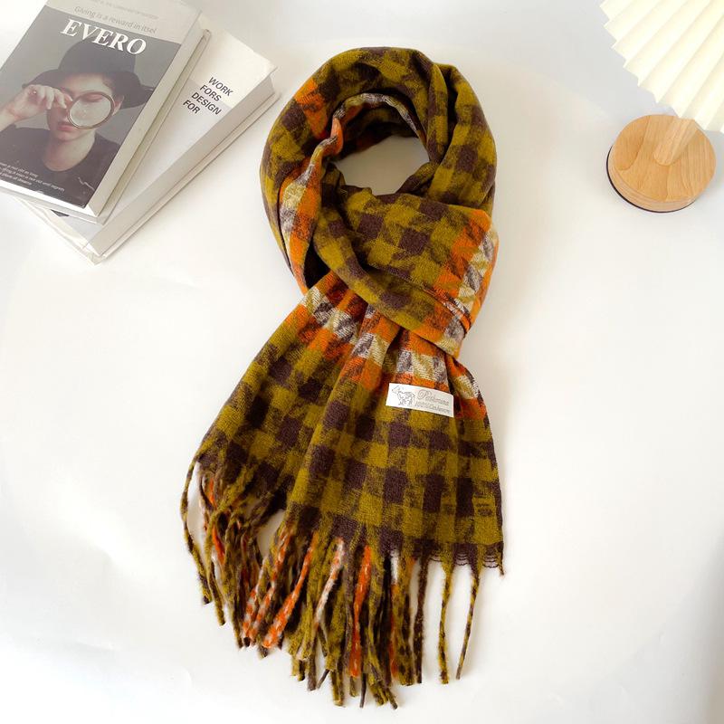 Plaid Scarf Women's Winter New Korean Version of Qiandongge Shawl Imitation Cashmere Warm Fringed Scarf Thickened Tide