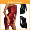 Womens Evening Party Skirt Sexy Single Sleeve Club Dress With Sparkling Night Sequin Shoulder