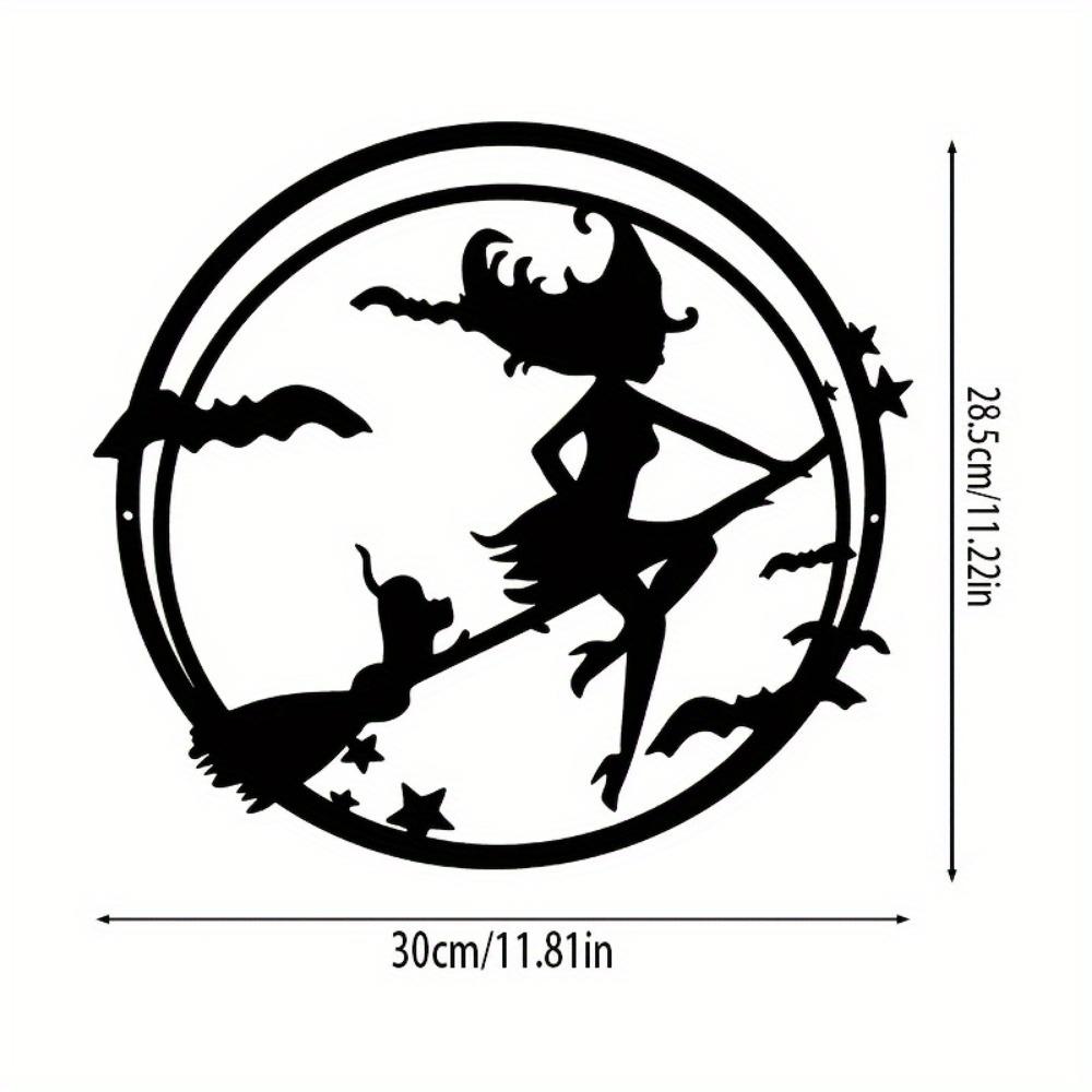 Frameless Halloween Wall Art Iron Sculpture Witch Cat Bat Castle Metal Decor TY3689-01