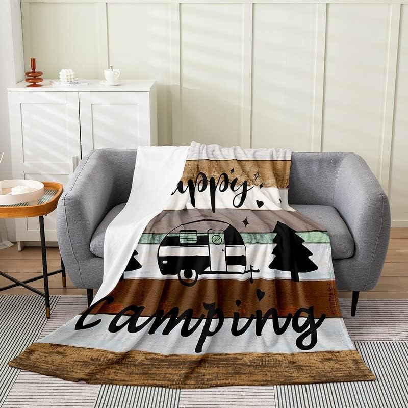 Feelyou Camper Plush Throw Blanket AllSeason Bed Blanket Rustic Wooden Brown White Flannel Fleece Gift for Women Mom Wife Queen