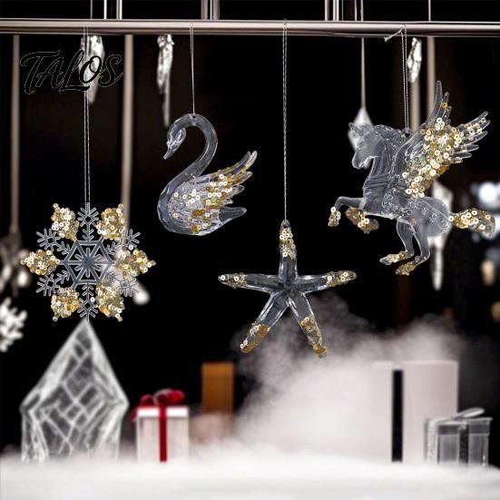 Reusable Party Hanging Ornaments Faux Crystal Christmas for Tree, Clear Snowflake/Starfish/Heart/Bird/Horse Decoration Shatterproof Seasonal